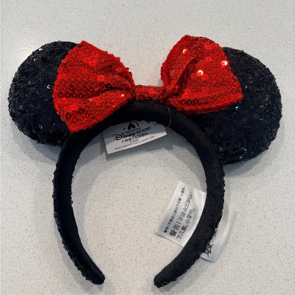 Sparkling Black and Red Sequin Mouse Ears Headband